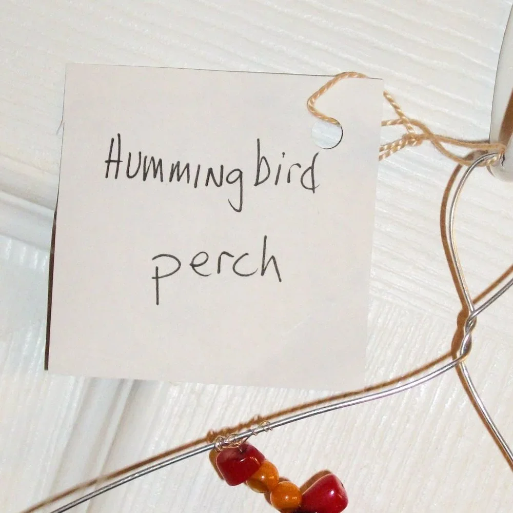 Handmade OOAK Garden Hummingbird Perch Swing Coral & Stone Wire Tree Branch 8X9